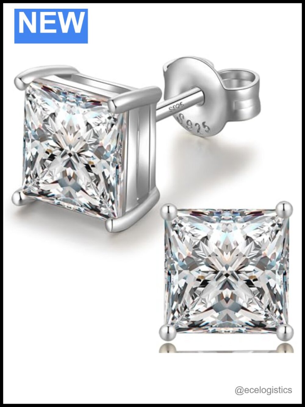 18K White Gold Plated S925 Sterling Silver CZ Stud Earrings